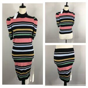 NWT BCBGENERATION Multi-Color Striped Knit Mock Neck Sweater & Skirt Co-Ords Set